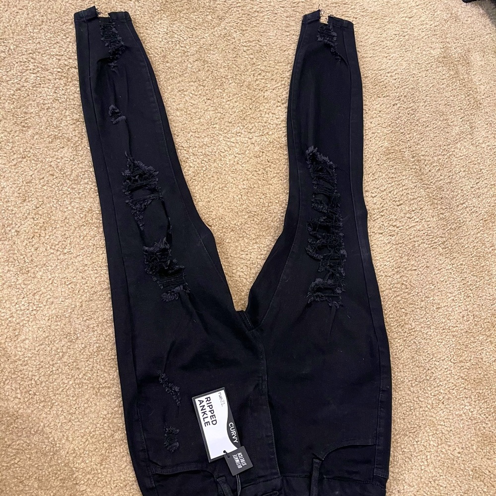 Black distressed high waisted jeans